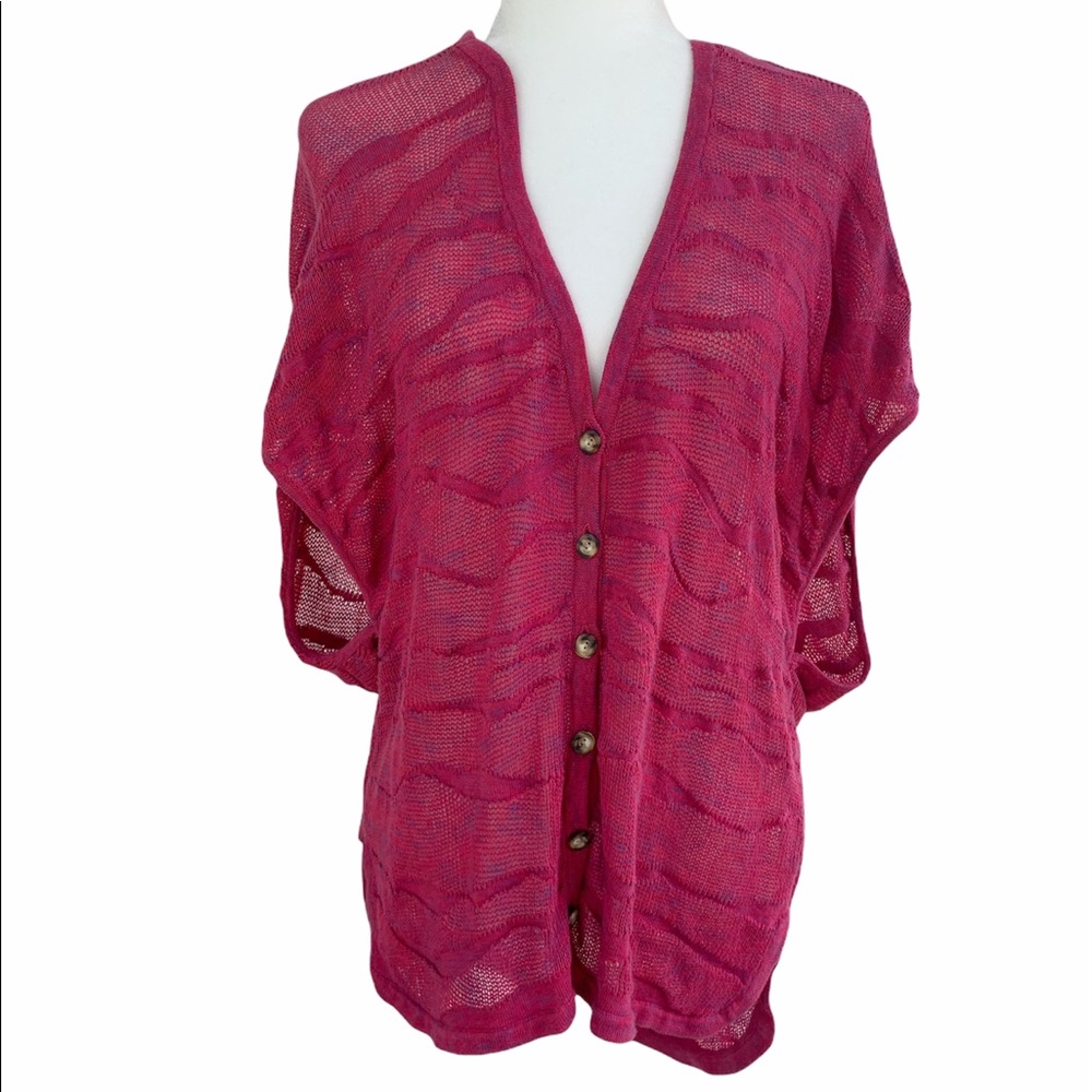 Moth Brand Magenta Semi Sheer Knit Hooded Cardigan Anthropologie